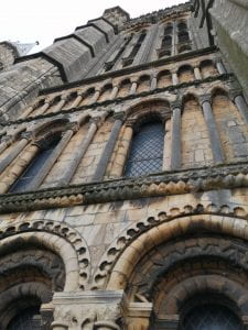A picture of the detail of the Norman stonework of Lincoln cathedral.